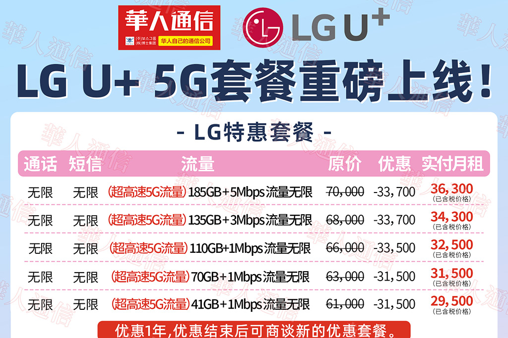 华人通信携手韩国LGU+推出5G王炸套餐!